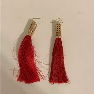 Red and gold dangling earrings